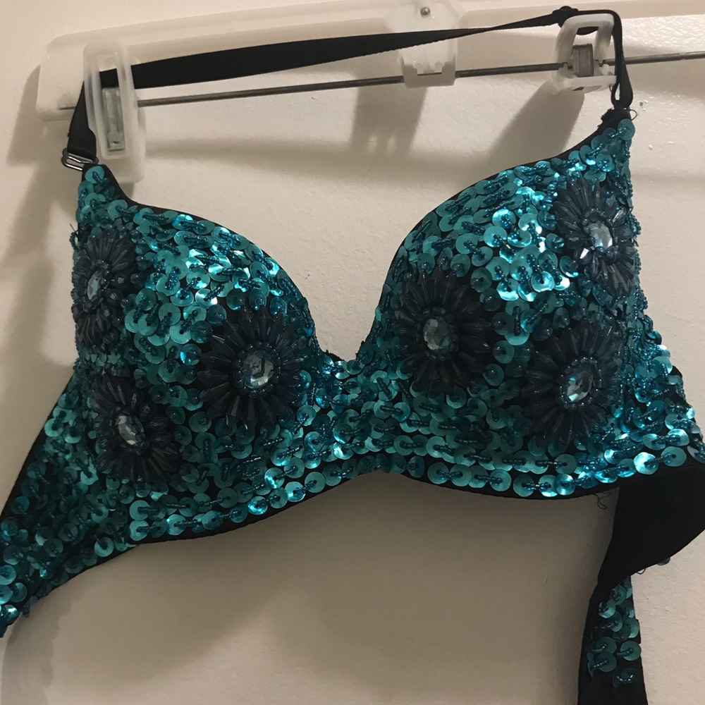 Turquoise sequin bra size small rave gear